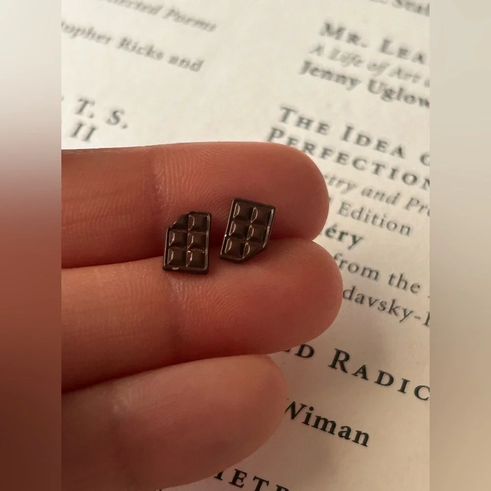 Chef’s Kiss Cute Tiny Chocolate Bar Stud Earrings Candy bar earrings